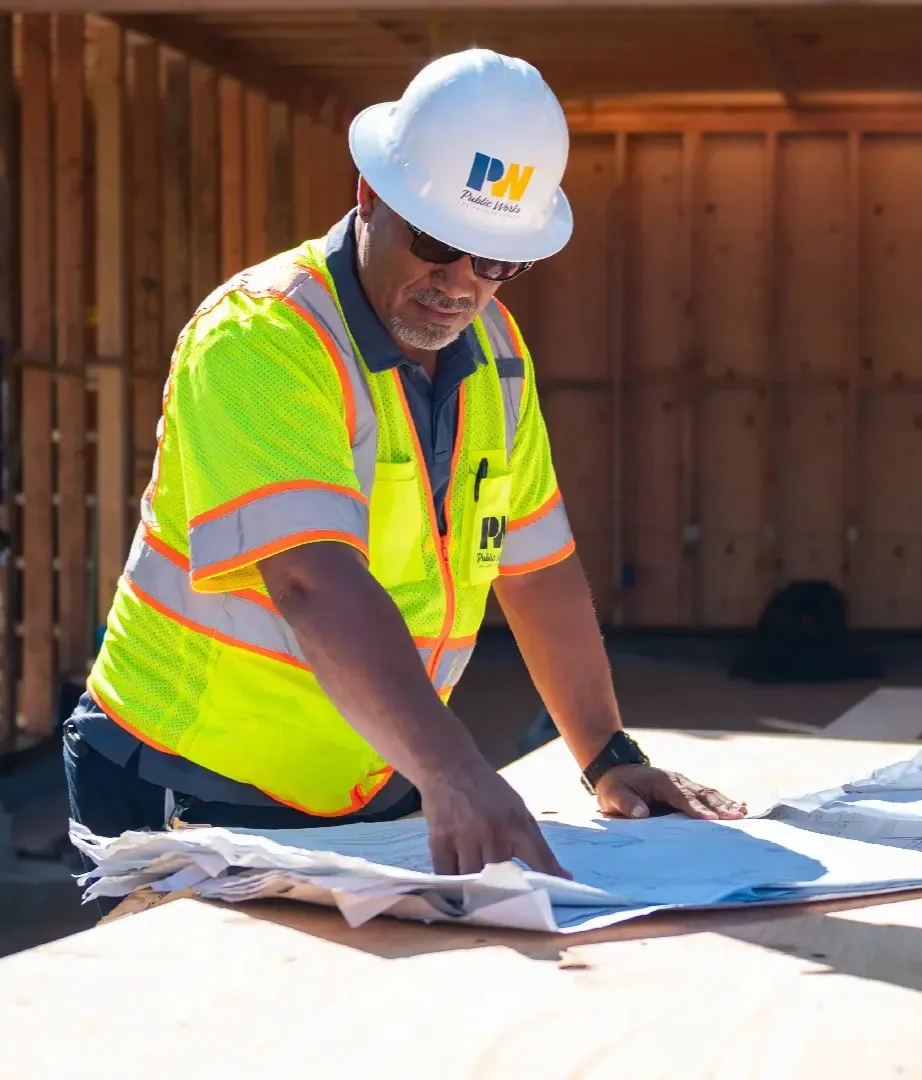 Nicaragua Construction site supervisor reviewing plans on an active build, professional oversight for remote clients