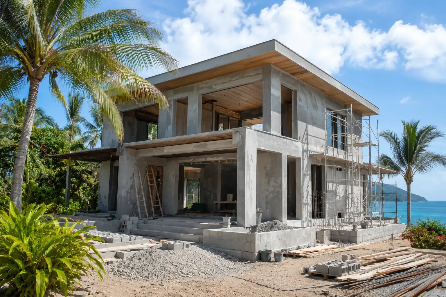 Cost to build a house in Nicaragua — residential construction in progress on the Pacific coast